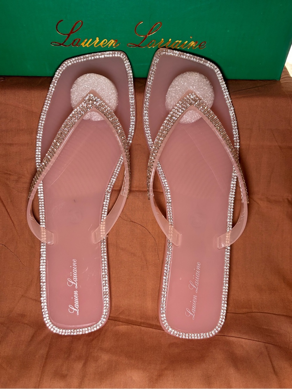Lauren Lorraine Blush Pink Rhinestone Thong Sandals